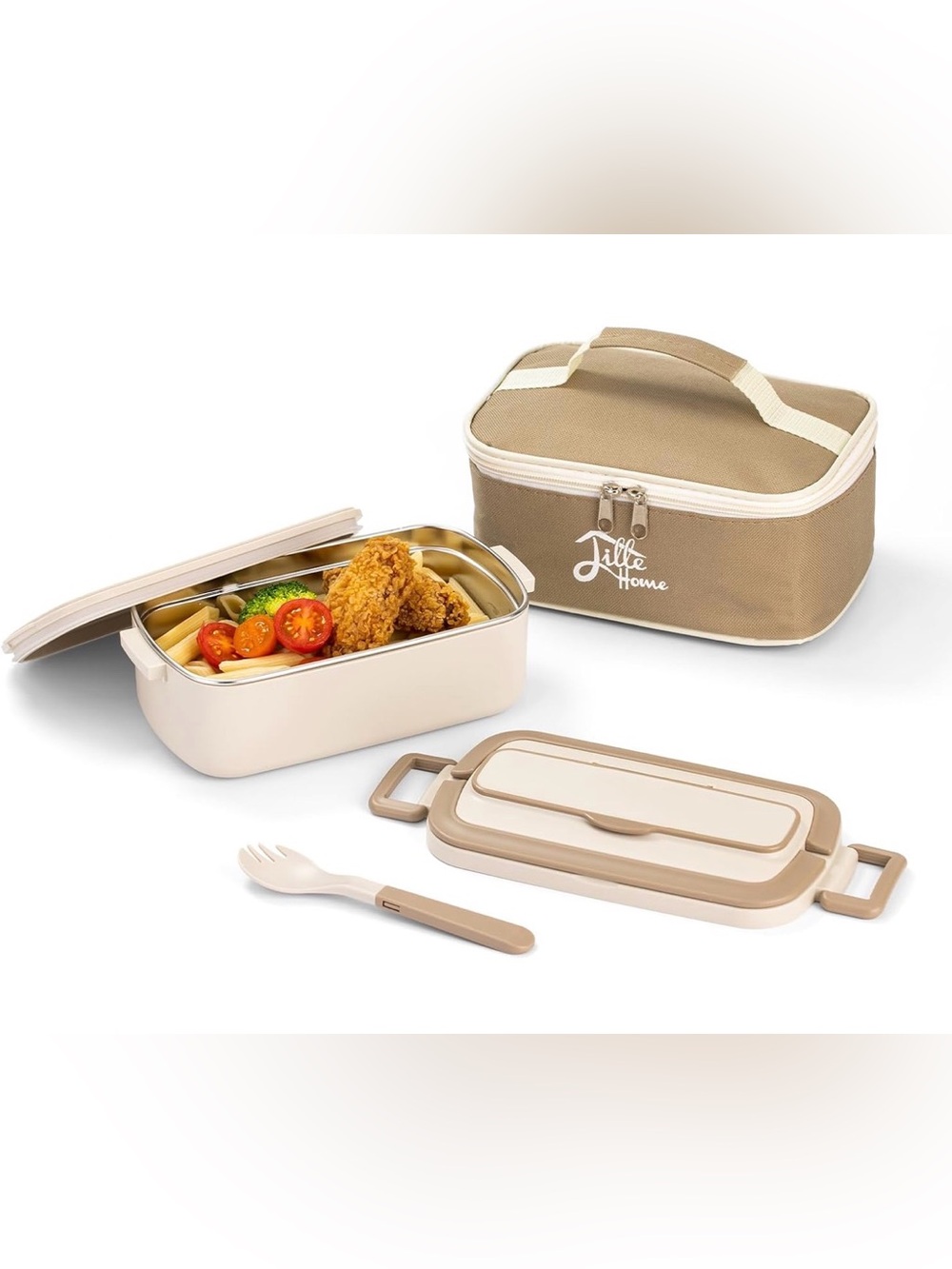 Little Home Brown - Beige Bento Lunch Box Set with Insulated Bag